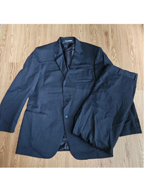 Canali Blue Wool Solid Sport Coat Suit Set 2 Piece Mens 44 Regular READ
